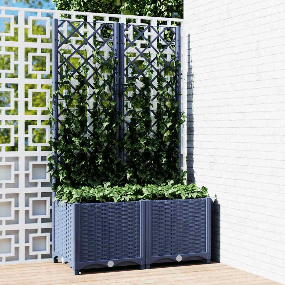 vidaXL Jardinière de jardin avec treillis Bleu-gris 80 x 40 x 136 cm PP