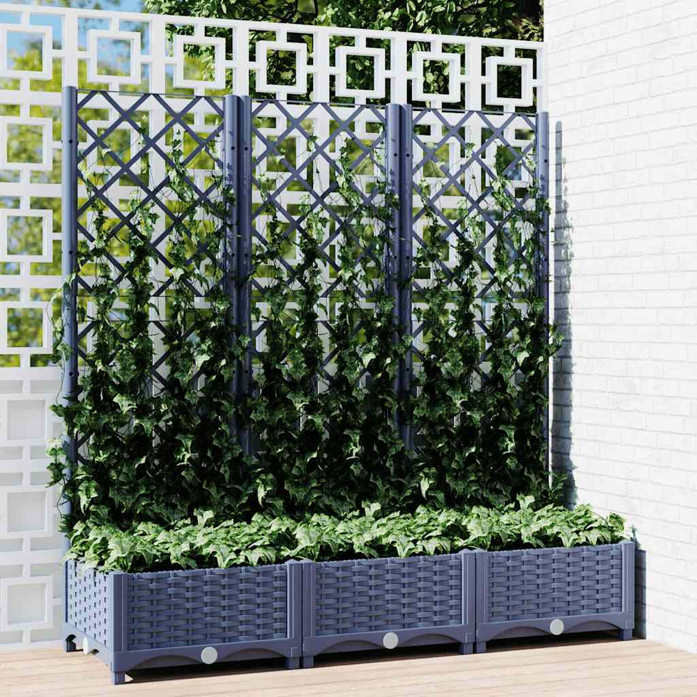 vidaXL Jardinière avec treillis Gris-bleu 120x40x121,5 cm PP