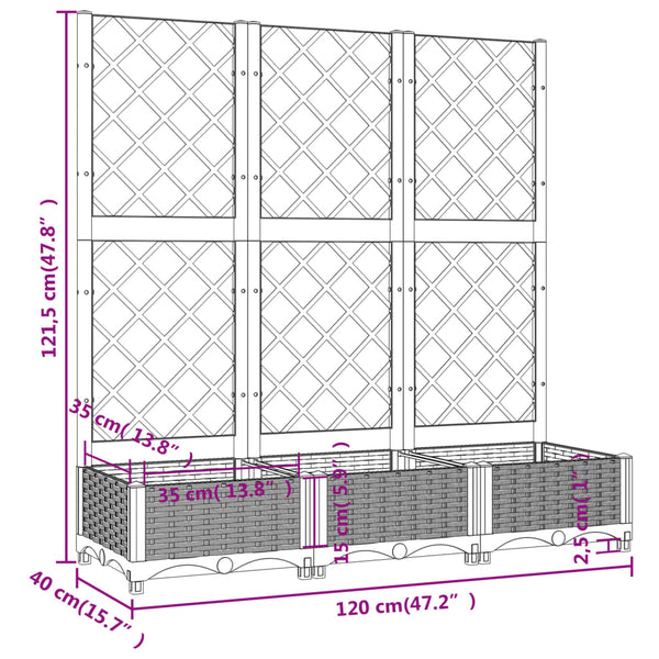 Garten-Pflanzgefäß mit Spalier Braun 120 x 40 x 121,5 cm PP