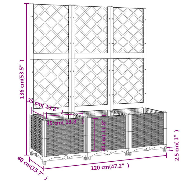 Garten-Pflanzgefäß mit Spalier Braun 120 x 40 x 136 cm PP