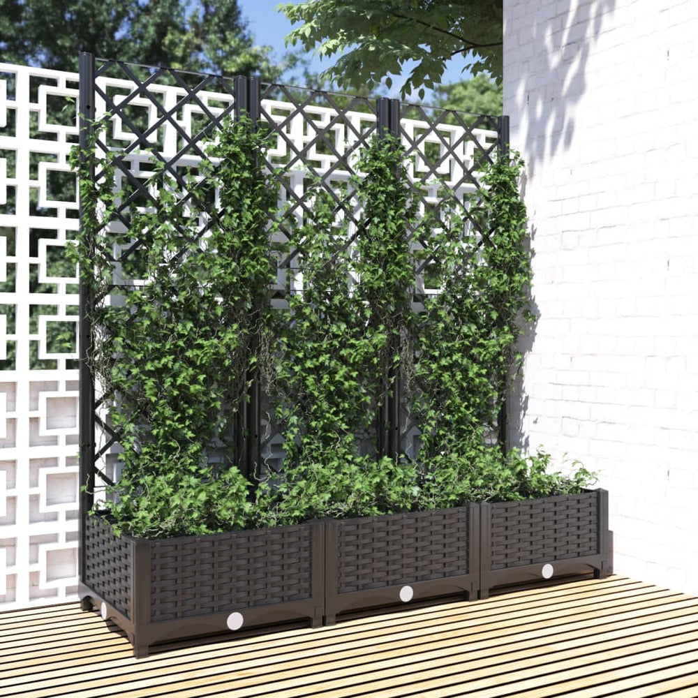 vidaXL Jardinière de jardin avec treillis Noir 120 x 40 x 121,5 cm PP