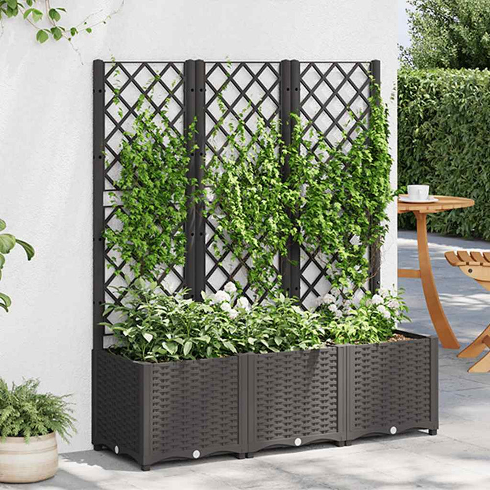 vidaXL Jardinière de jardin avec treillis Noir 120 x 40 x 136 cm PP