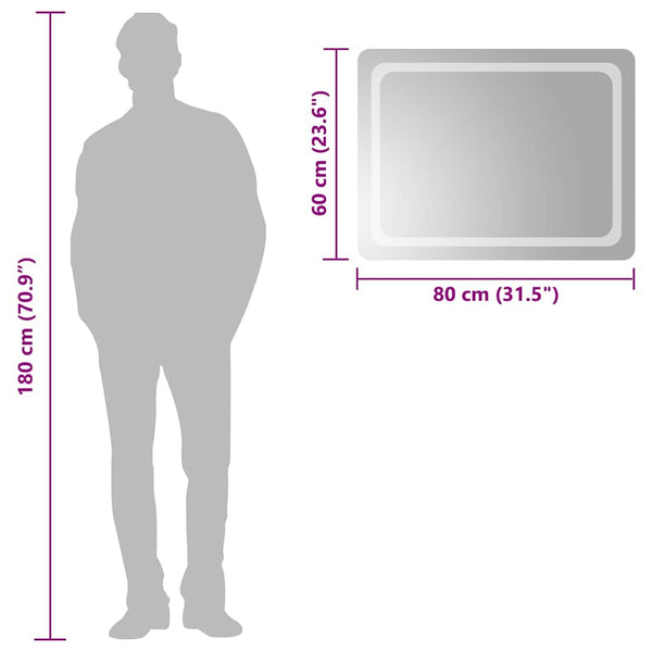 vidaXL Miroir de salle de bain LED 80x60 cm