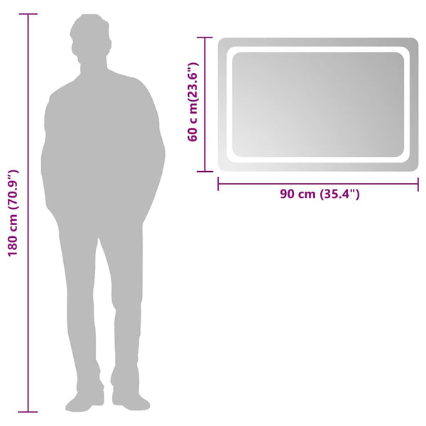 vidaXL Miroir de salle de bain LED 90x60 cm
