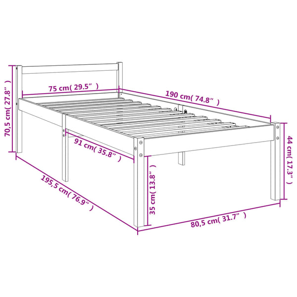 Seniorenbett 75x190 cm Kiefer Massivholz