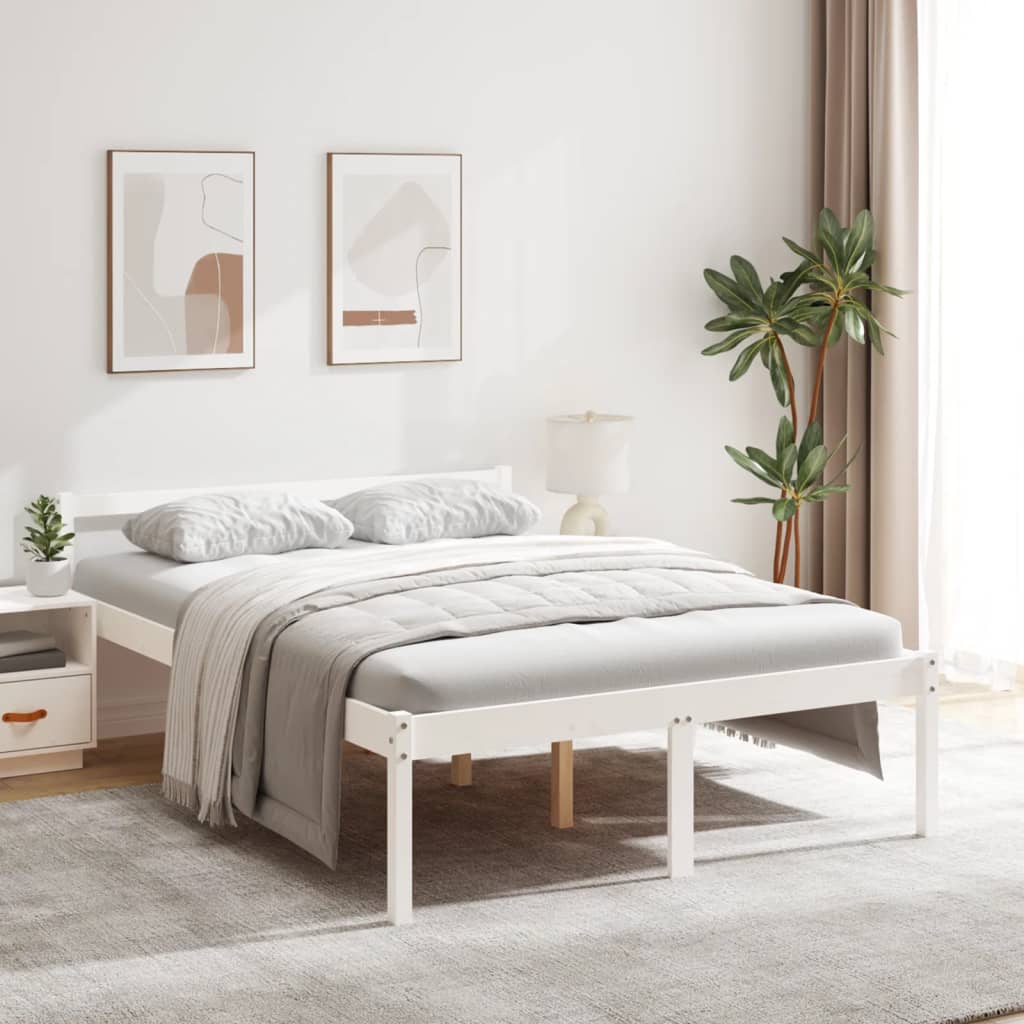 Seniorenbett Weiß 135x190 Kiefer Massivholz