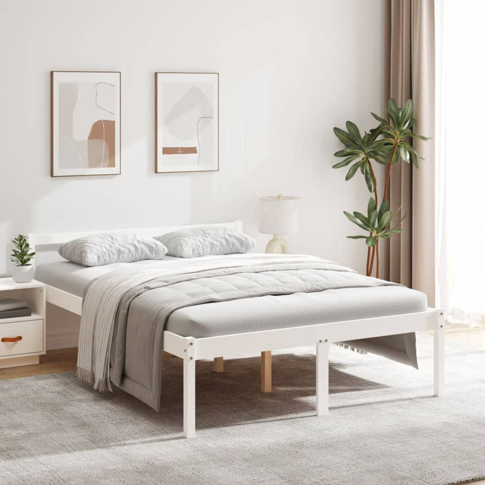 Seniorenbett Weiß 140x190 cm Kiefer Massivholz
