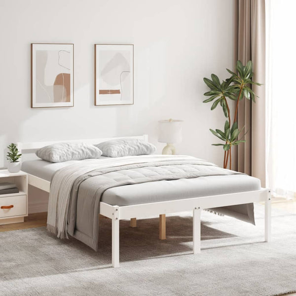 Seniorenbett Weiß 140x190 cm Kiefer Massivholz
