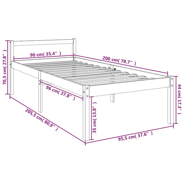 Seniorenbett 90x200 cm Kiefer Massivholz