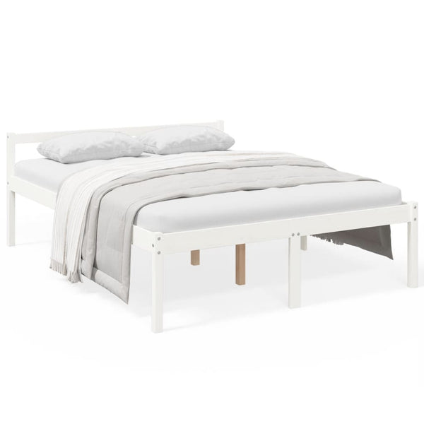 Seniorenbett Weiß 150x200 cm Kiefer Massivholz