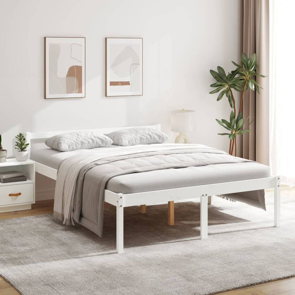 Seniorenbett Weiß 150x200 cm Kiefer Massivholz