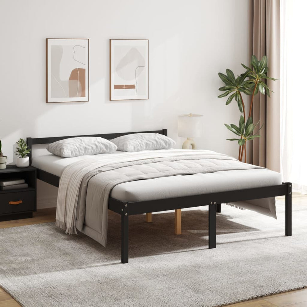 Seniorenbett Schwarz 150x200 cm Kiefer Massivholz