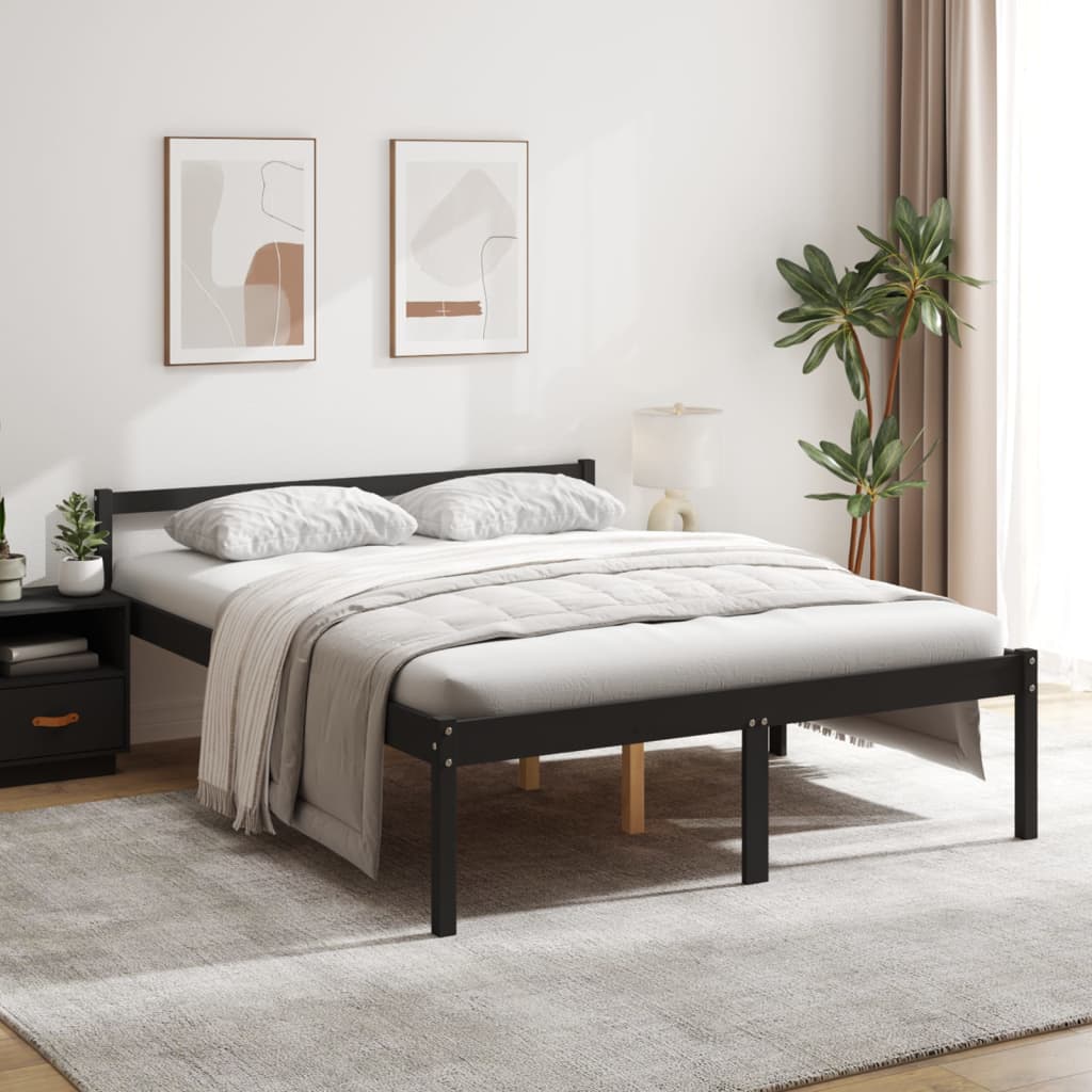 Seniorenbett Schwarz 150x200 cm Kiefer Massivholz