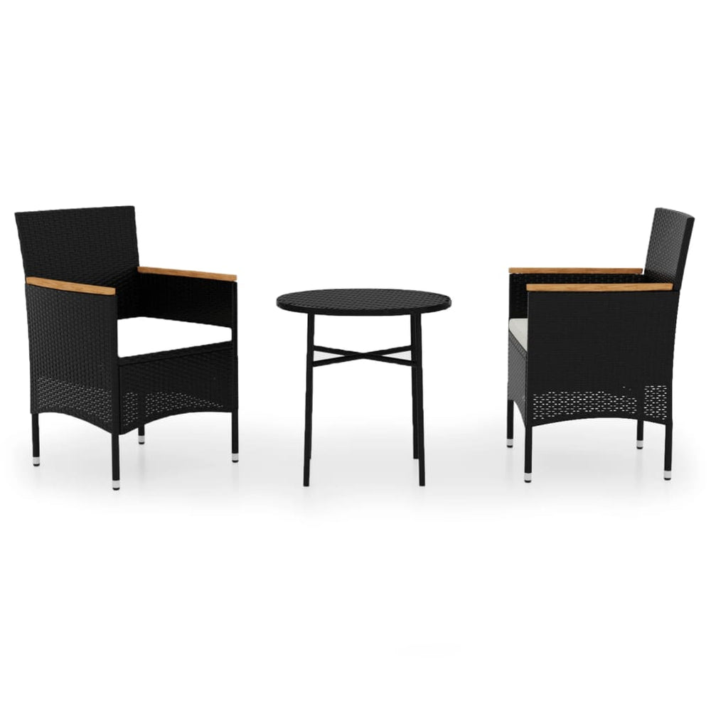 3-tlg. Garten-Essgruppe Poly Rattan Schwarz