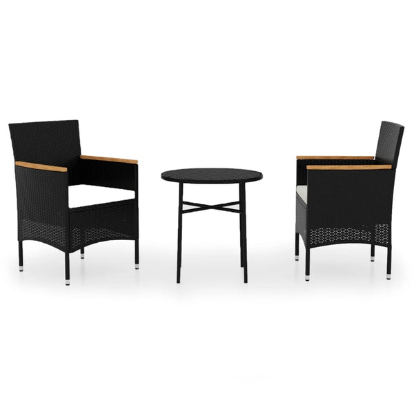 3-tlg. Garten-Essgruppe Poly Rattan Schwarz