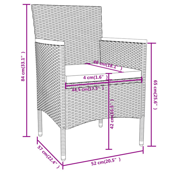 3-tlg. Garten-Essgruppe Poly Rattan Schwarz