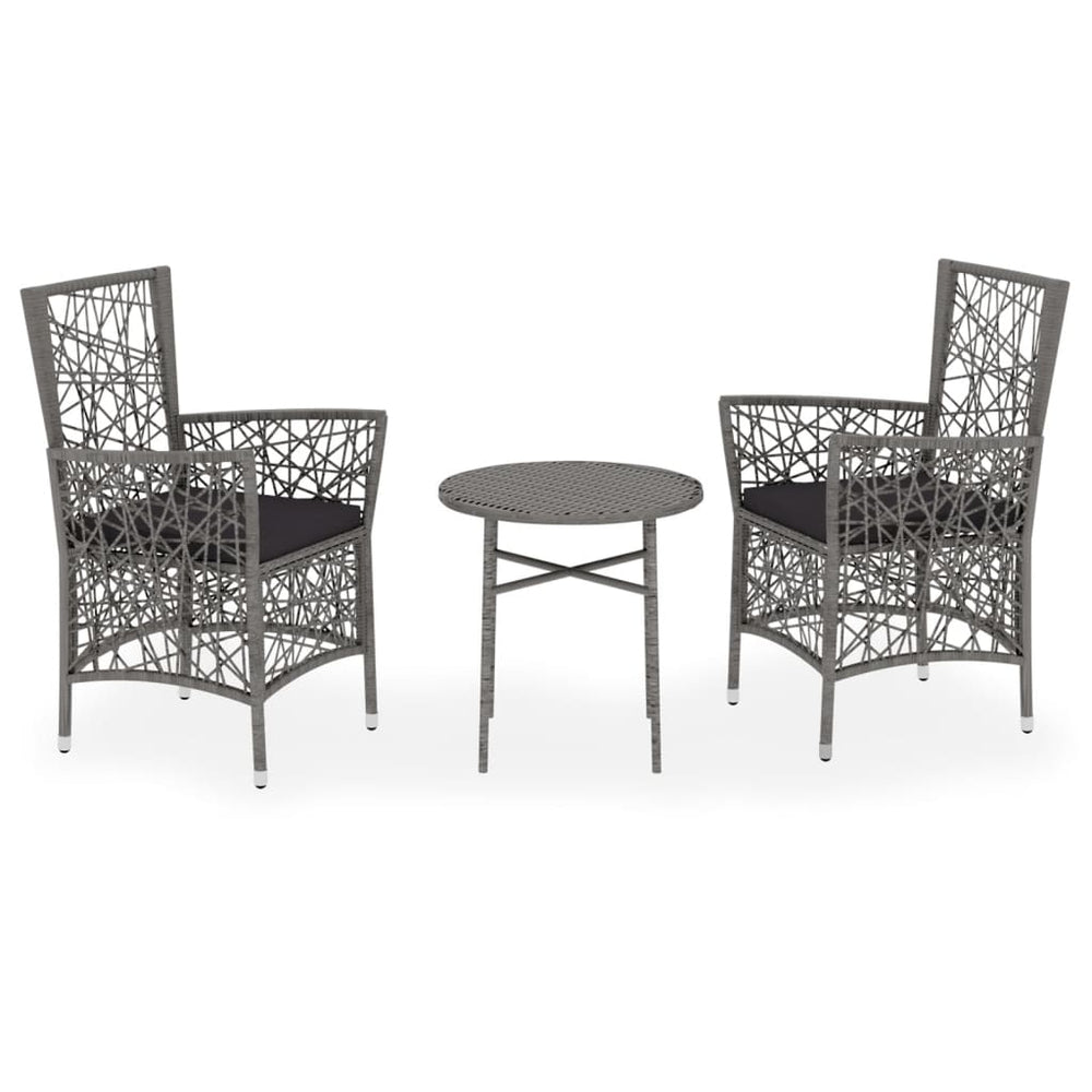 3-tlg. Garten-Essgruppe Poly Rattan Grau