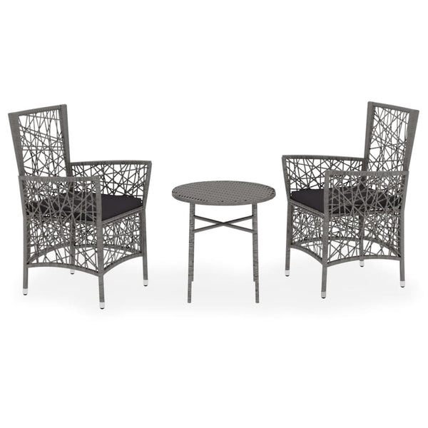 3-tlg. Garten-Essgruppe Poly Rattan Grau