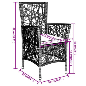 3-tlg. Garten-Essgruppe Poly Rattan Grau