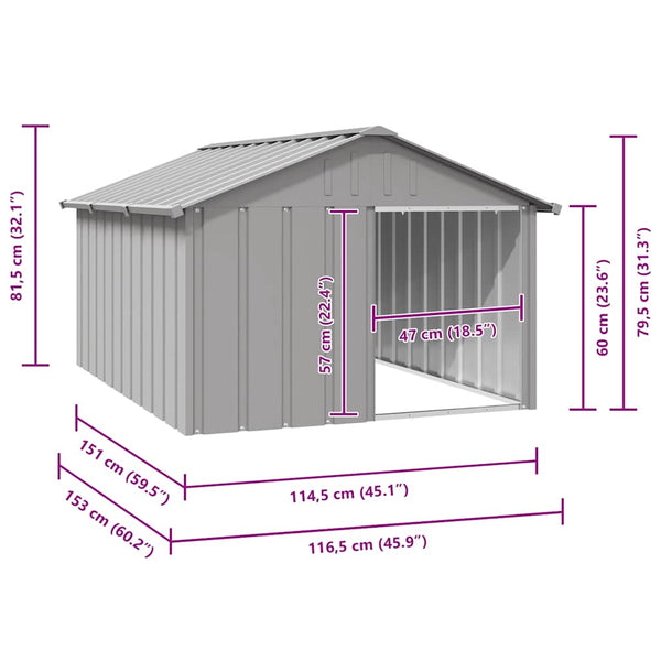 Hundehütte Grau 116,5x153x81,5 cm Verzinkter Stahl