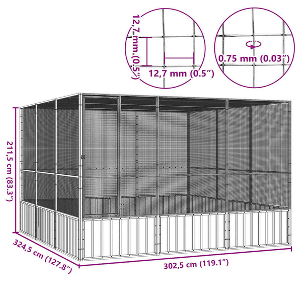 Vogelkäfig Anthrazit 302,5x324,5x211,5 cm Verzinkter Stahl