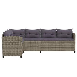 6-tlg. Garten-Lounge-Set mit Kissen Poly Rattan Grau
