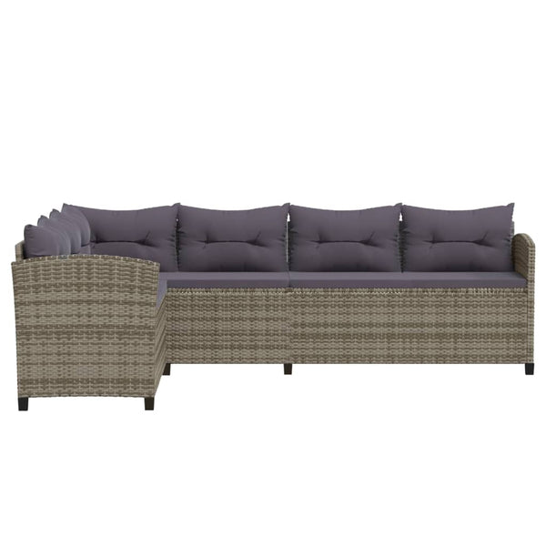 6-tlg. Garten-Lounge-Set mit Kissen Poly Rattan Grau