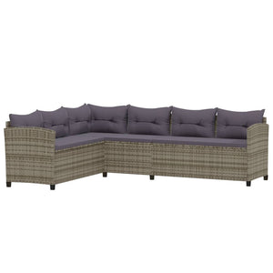 6-tlg. Garten-Lounge-Set mit Kissen Poly Rattan Grau
