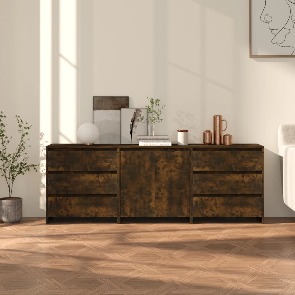 vidaXL Ensemble de 3 buffets décor chêne fumé en bois d'ingénierie