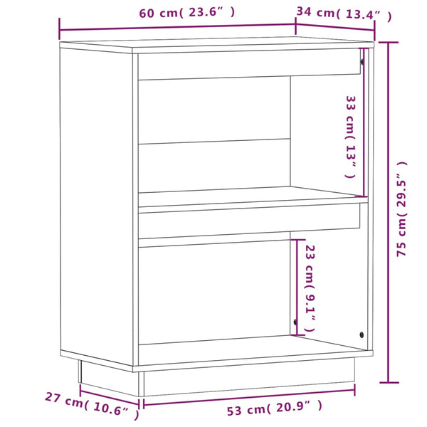 Weißer Beistellschrank Kiefer Massivholz 60x75 cm
