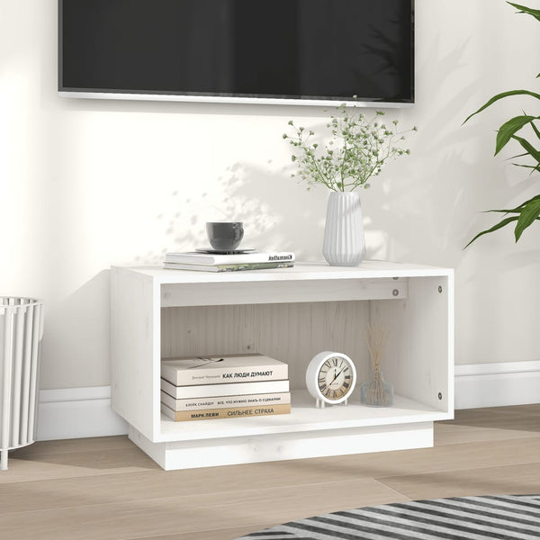 Weißer TV-Schrank Kiefer Massivholz 60x35x35 cm