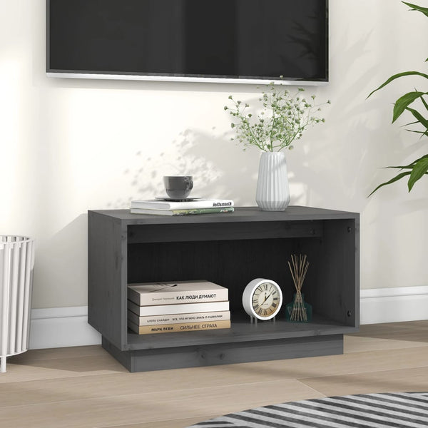 Grauer TV-Schrank Kiefer Massivholz 60 cm