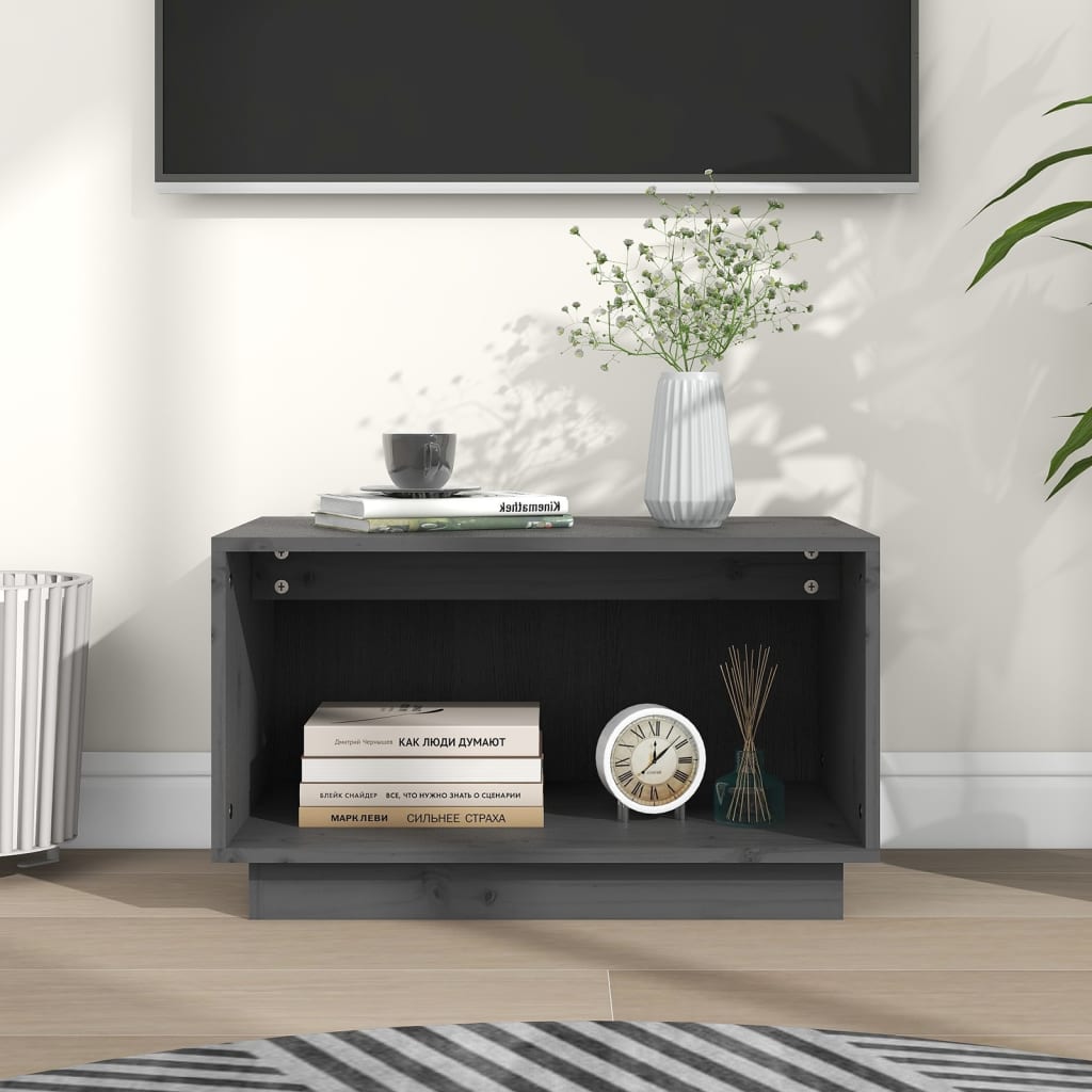 Grauer TV-Schrank Kiefer Massivholz 60 cm
