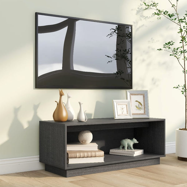 Grauer TV-Schrank 90cm Kiefer Massivholz
