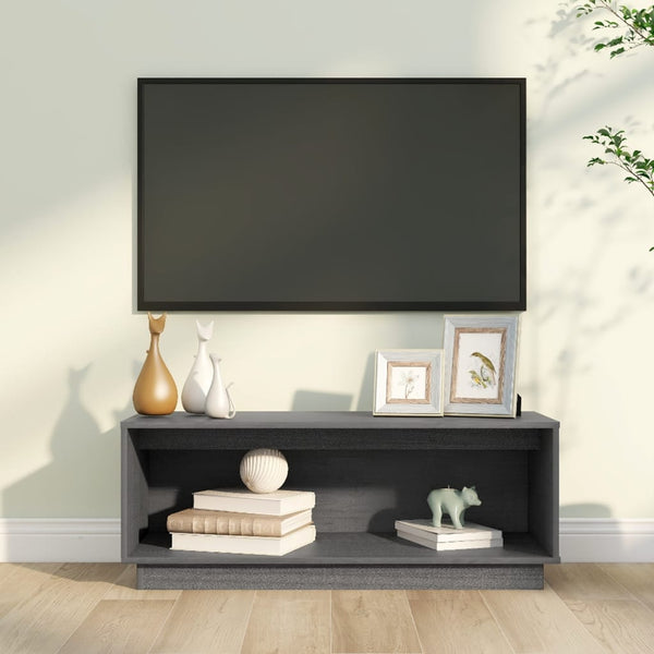 Grauer TV-Schrank 90cm Kiefer Massivholz