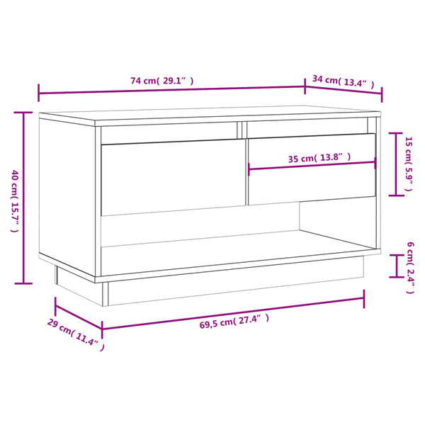 Weißer TV-Schrank Kiefer Massivholz 74 cm