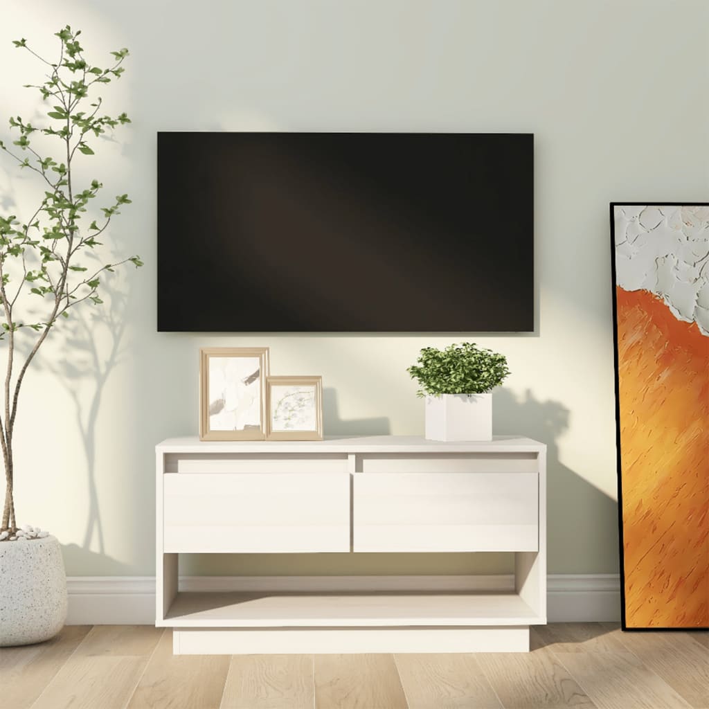 Weißer TV-Schrank Kiefer Massivholz 74 cm