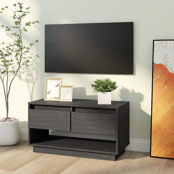 Grauer TV-Schrank 74 cm Kiefer Massivholz