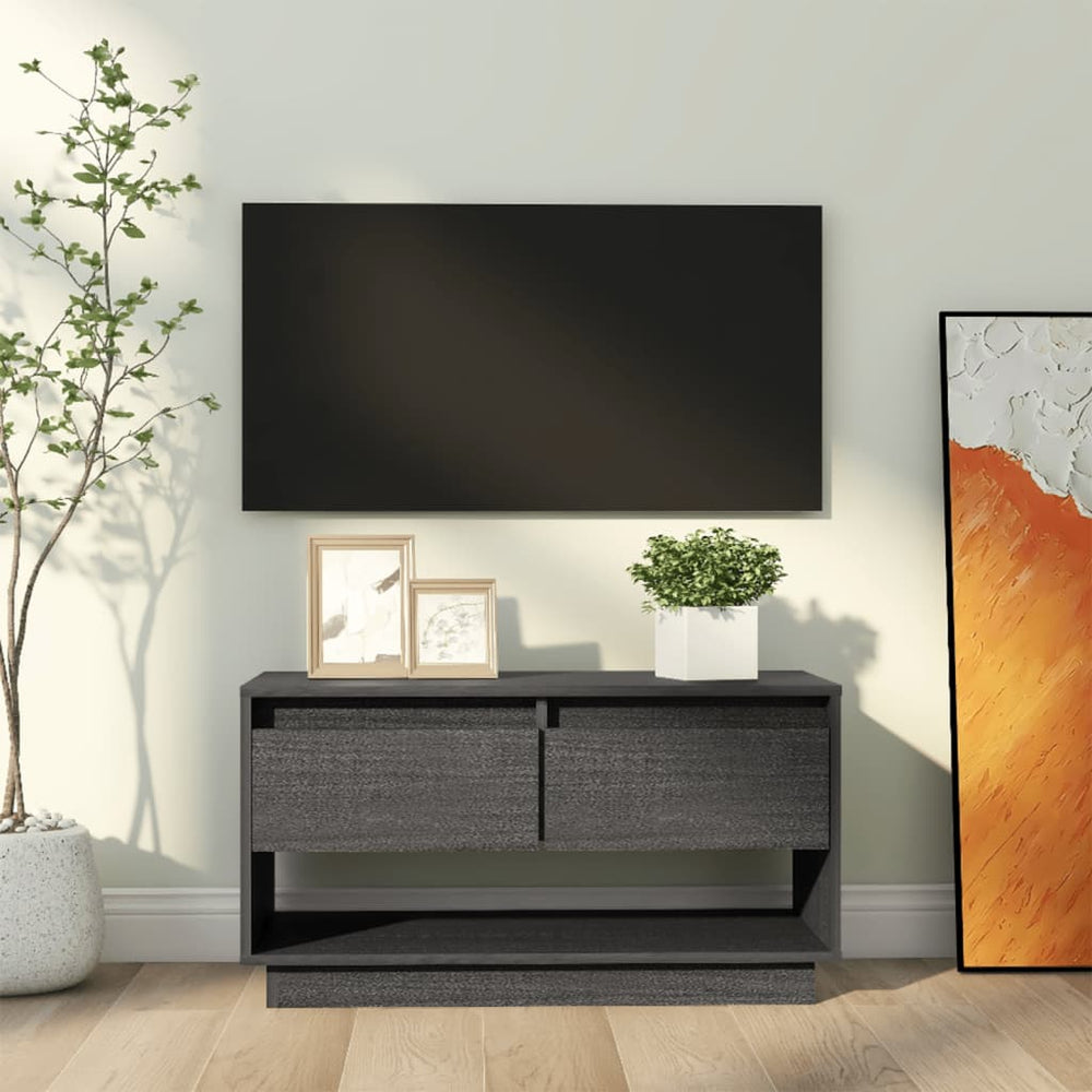 Grauer TV-Schrank 74 cm Kiefer Massivholz
