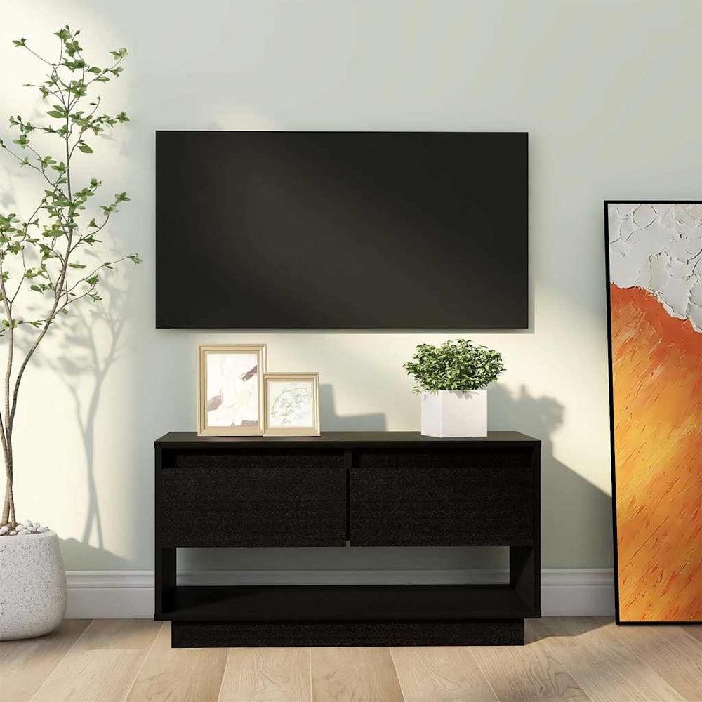 vidaXL TV Cabinet Black 74x34x40 cm Solid Pine Wood