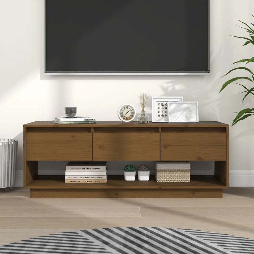 vidaXL TV Cabinet Honey Brown 110.5x34x40 cm Solid Pine Wood