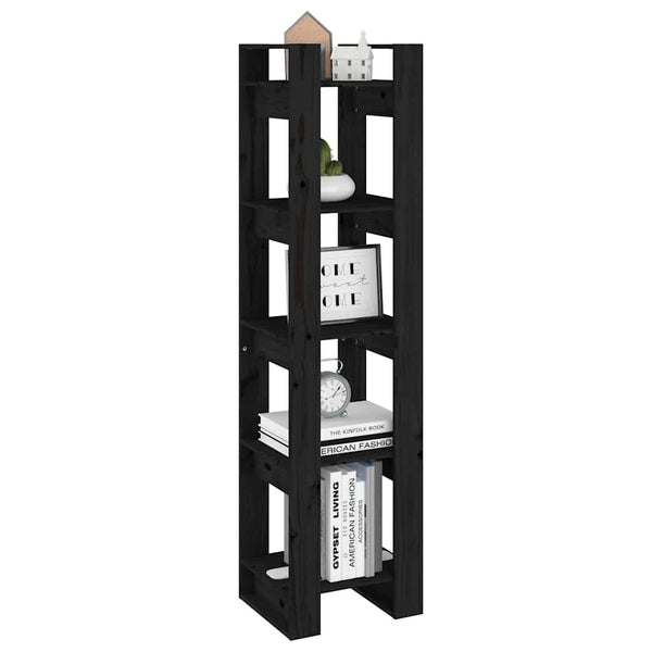 Schwarzes Kiefer Bücherregal Raumteiler 41x35x160cm