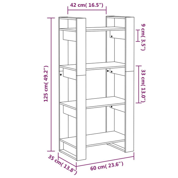 Graues Bücherregal Raumteiler Massivholz 60x125cm