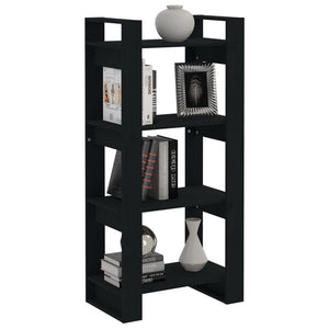 Schwarzes Bücherregal Raumteiler Massivholz 60x125cm