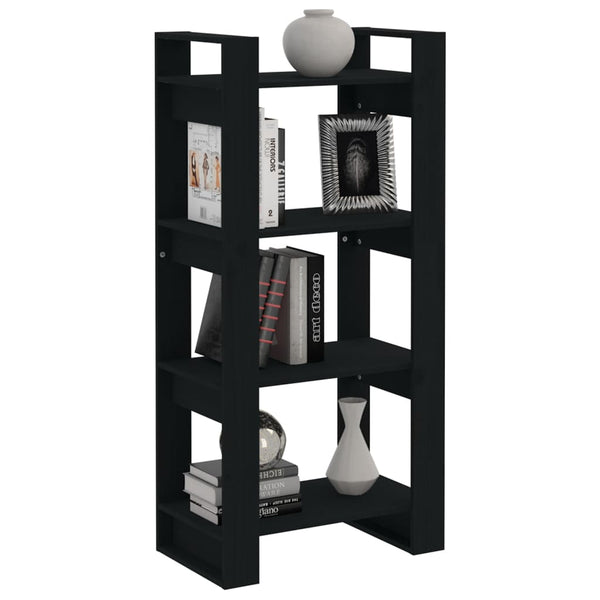 Schwarzes Bücherregal Raumteiler Massivholz 60x125cm