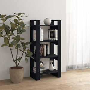 Schwarzes Bücherregal Raumteiler Massivholz 60x125cm