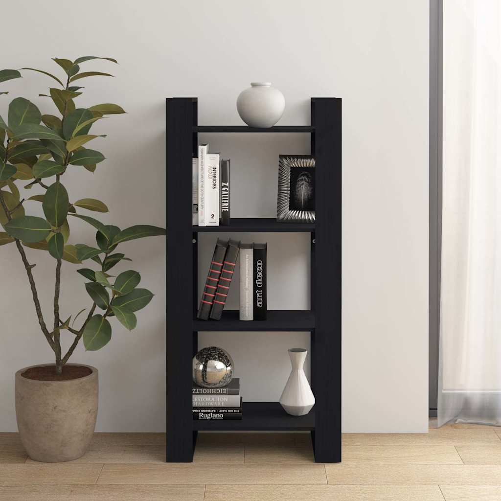Schwarzes Bücherregal Raumteiler Massivholz 60x125cm