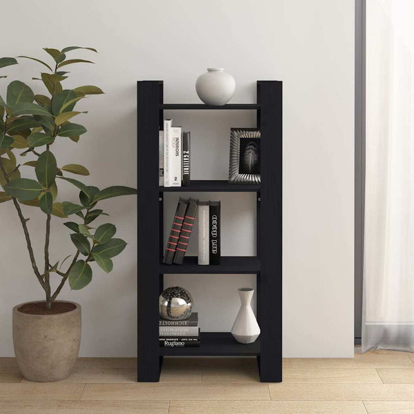 Schwarzes Bücherregal Raumteiler Massivholz 60x125cm