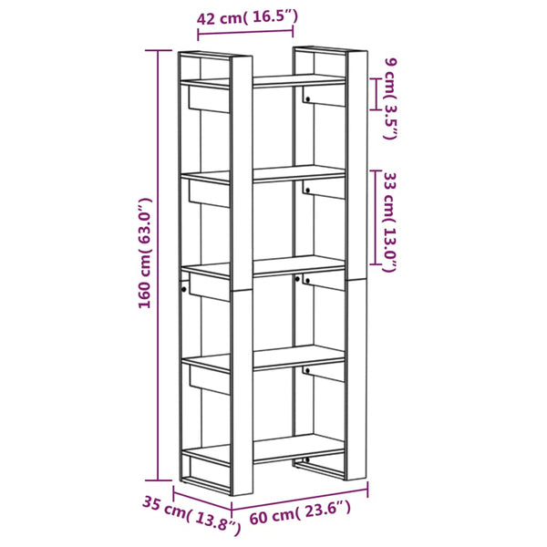 Weißes Bücherregal Raumteiler Massivholz 60x160 cm