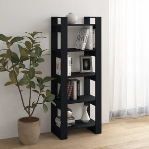 Schwarzes Bücherregal Raumteiler Massivholz 60x35x160cm